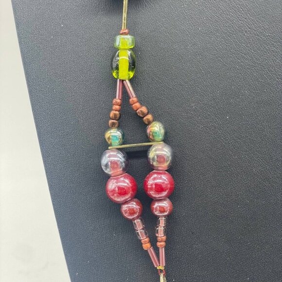 Multicolor Stones Beaded Leather Cord Necklace 47 Inches - Picture 4 of 10